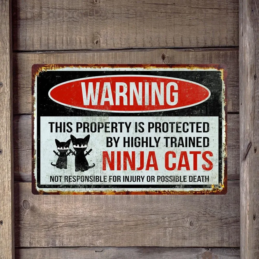 Funny Warning Aluminum Sign Ninja Cats Property Protected 8x12 Metal Sign